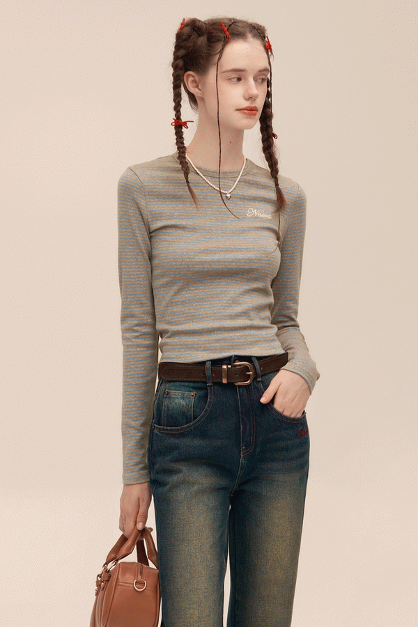 Retro Crew Neck Embroidered Shirt