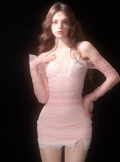 Pink Hollow Butterfly Dress