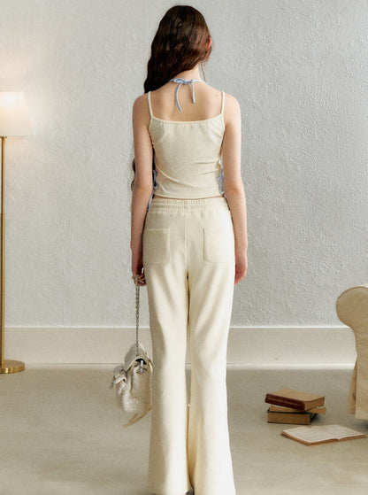 Retro Bow Appliqué Trousers