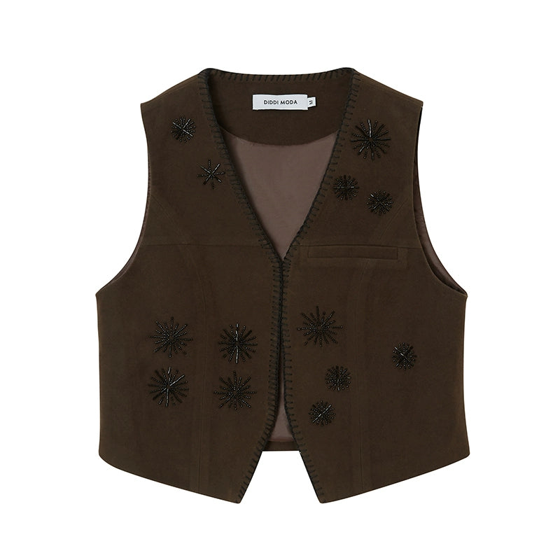 Imitation Suede Embroidered Vest