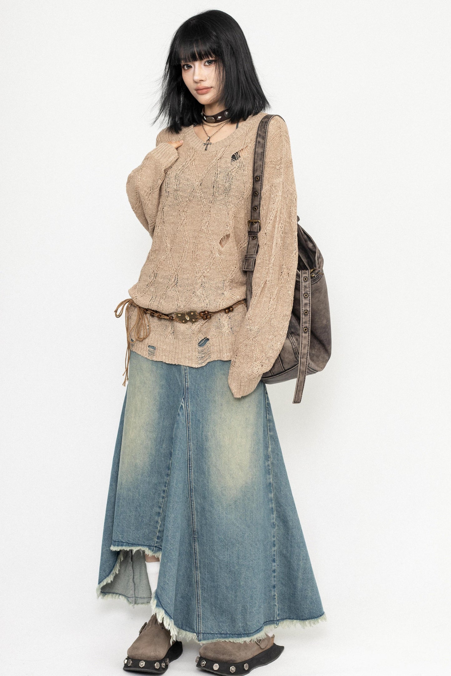 Long Sleeve Mesh Knit Top