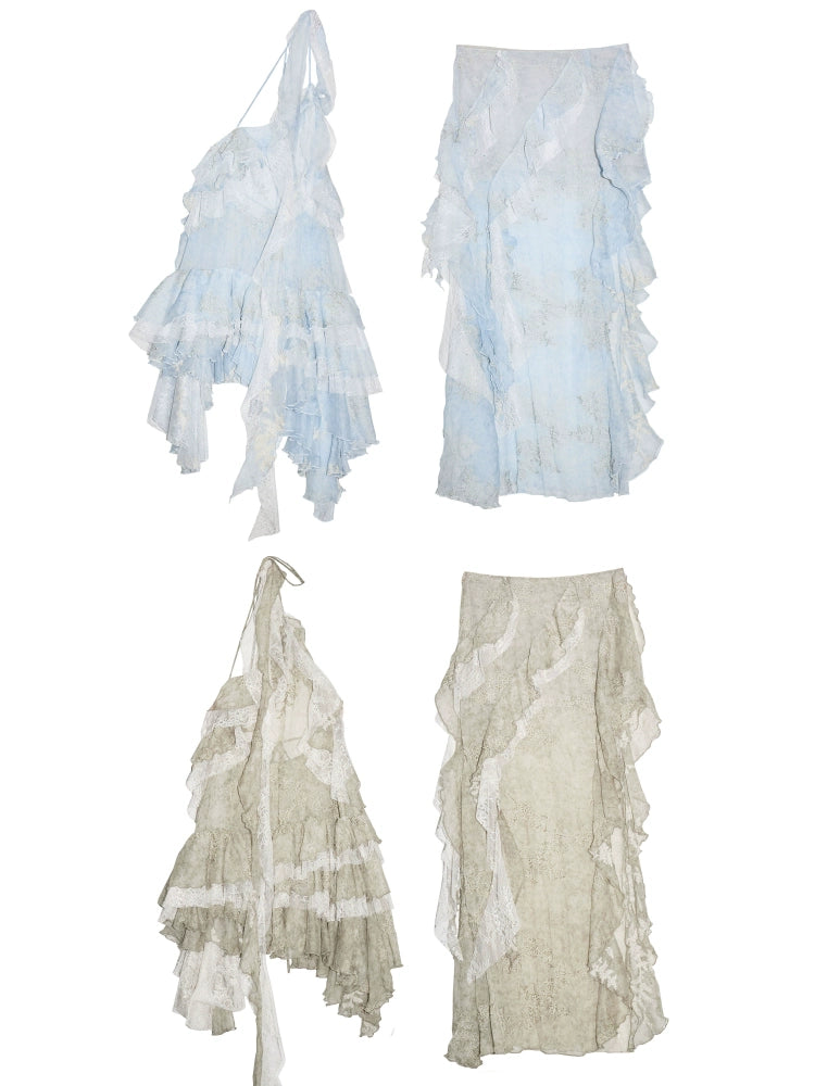 Vintage Ruffle Two-Piece Skirt Set-Up