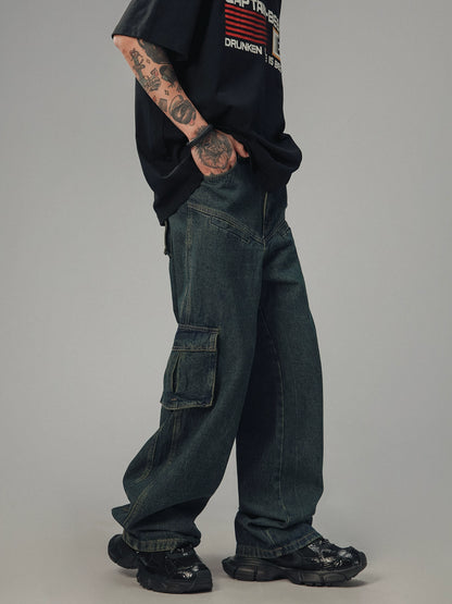 Heavy Straight-Leg Casual Cargo Jeans Pants