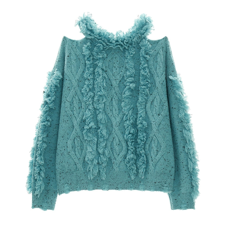 Leak Shoulder Destraction Tassel Sweater