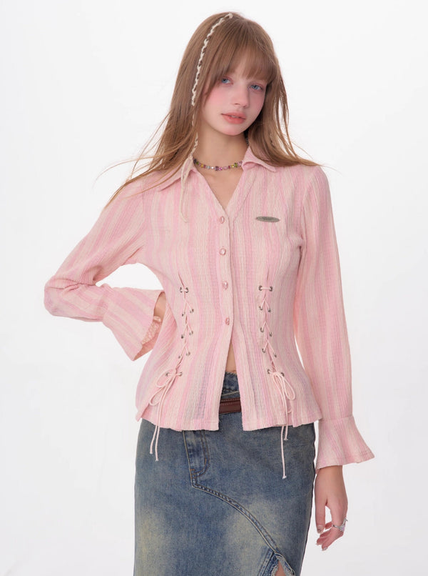 Texture Slim Tie Long Sleeve Shirt