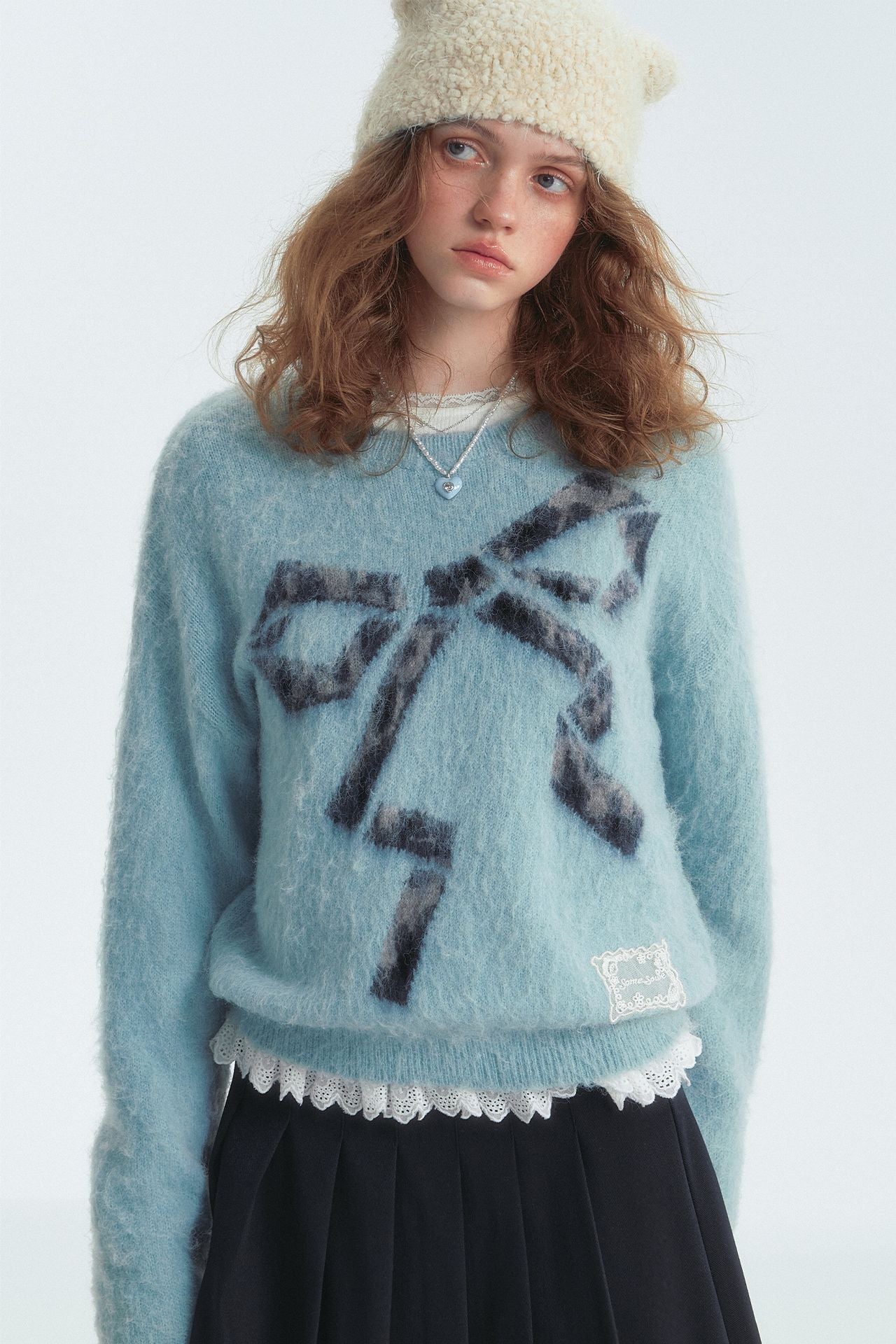 Leopard-Print Bow Crewneck Jumper