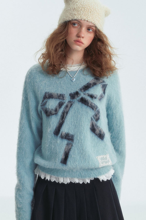 Leopard-Print Bow Crewneck Jumper