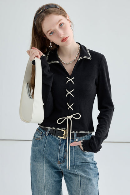 Fall Lace-Up Knit Sweater