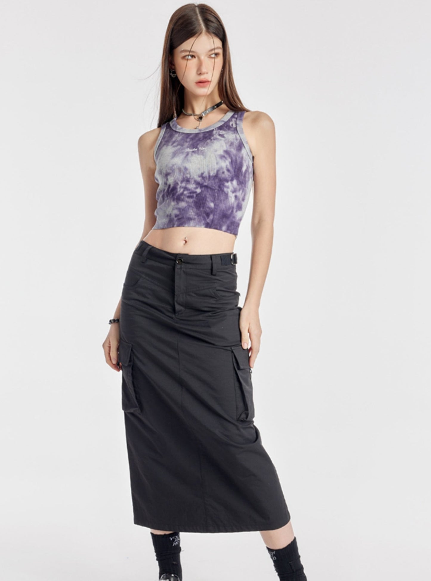 Purple Tie-Dye Embroidered Crop Vest Top