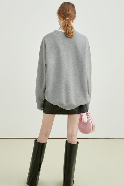 Gray Crew Neck Bow Sweatshirt