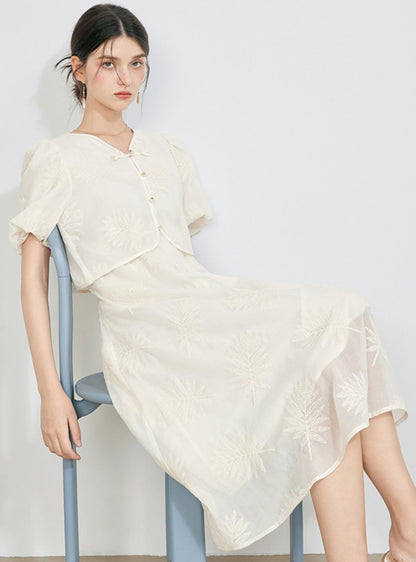 Chinese Style Puff Sleeve Dress