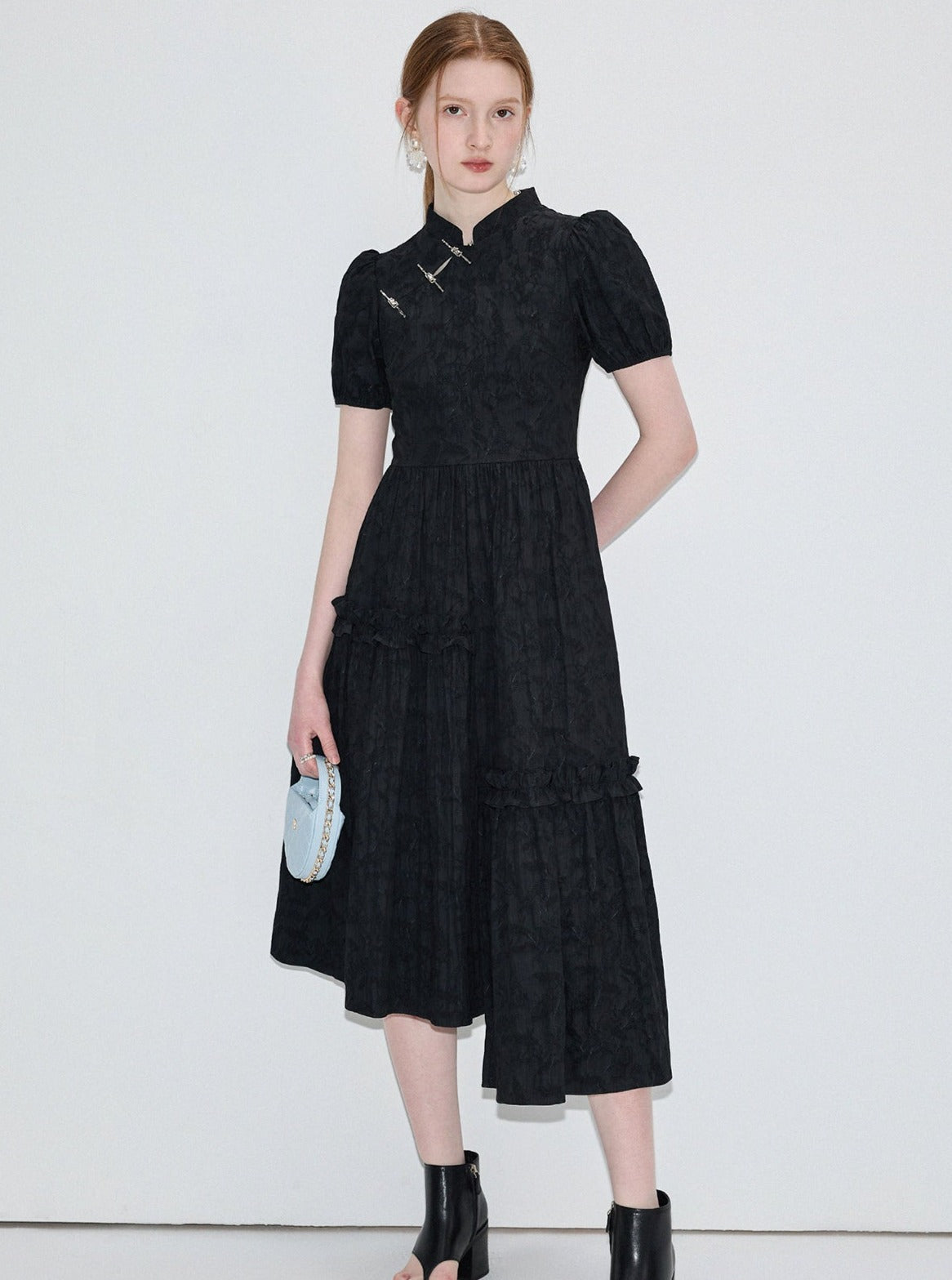 Chinese Style High Waist Jacquard Dress