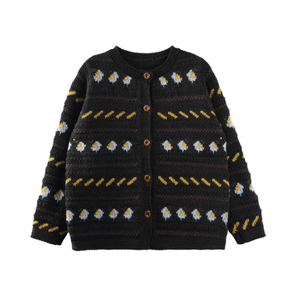 Daisy Contrast Jacquard Sweater Cardigan