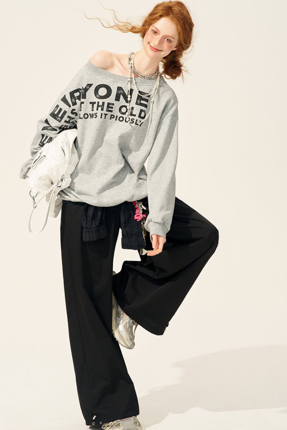 Casual Off-Shoulder Slanted Sweatshirt