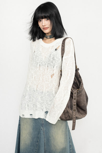 Long Sleeve Mesh Knit Top