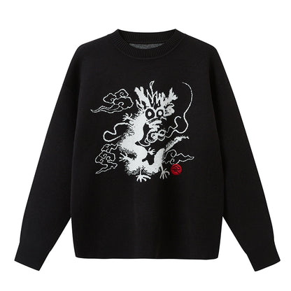 Dragon Loose Long Sleeve Knit Sweater