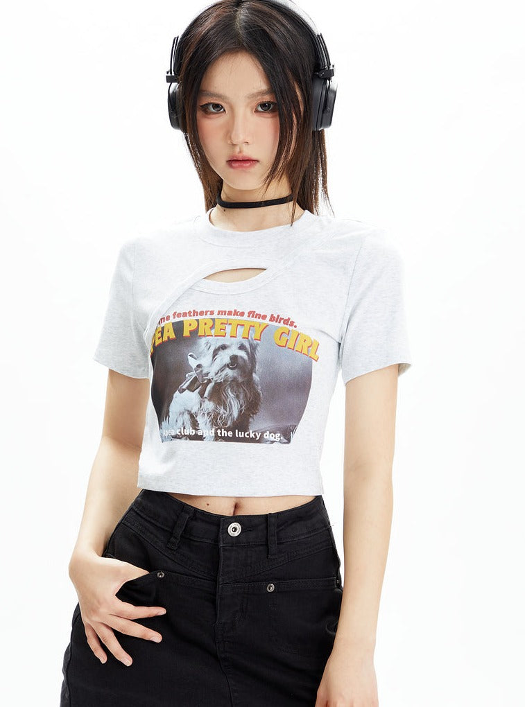 American Chest Hollow out Open Navel T-shirt