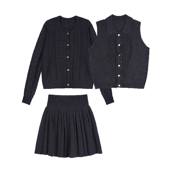 Fungus Spliced Knitwear & Skirt 3-Piece Set