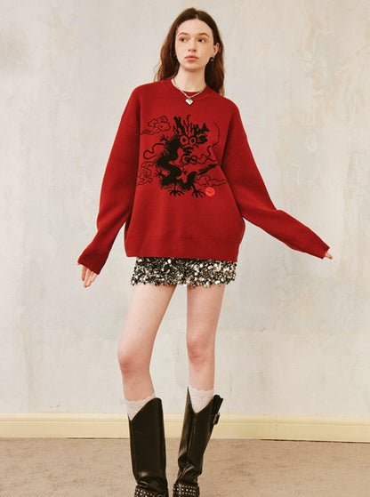 Dragon Loose Long Sleeve Knit Sweater