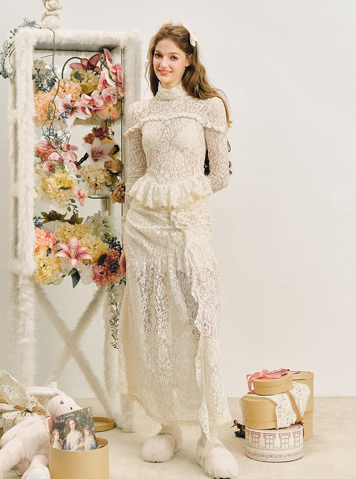 French lace embroidered skirt set