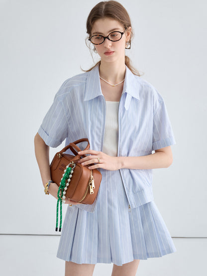 Striped Shirt And Pleated Skirt Set-Up