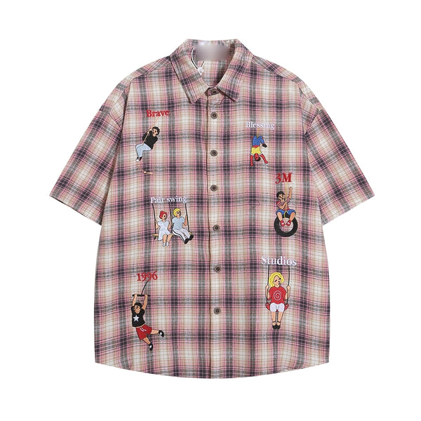 Retro Plaid Short-Sleeved Shirt