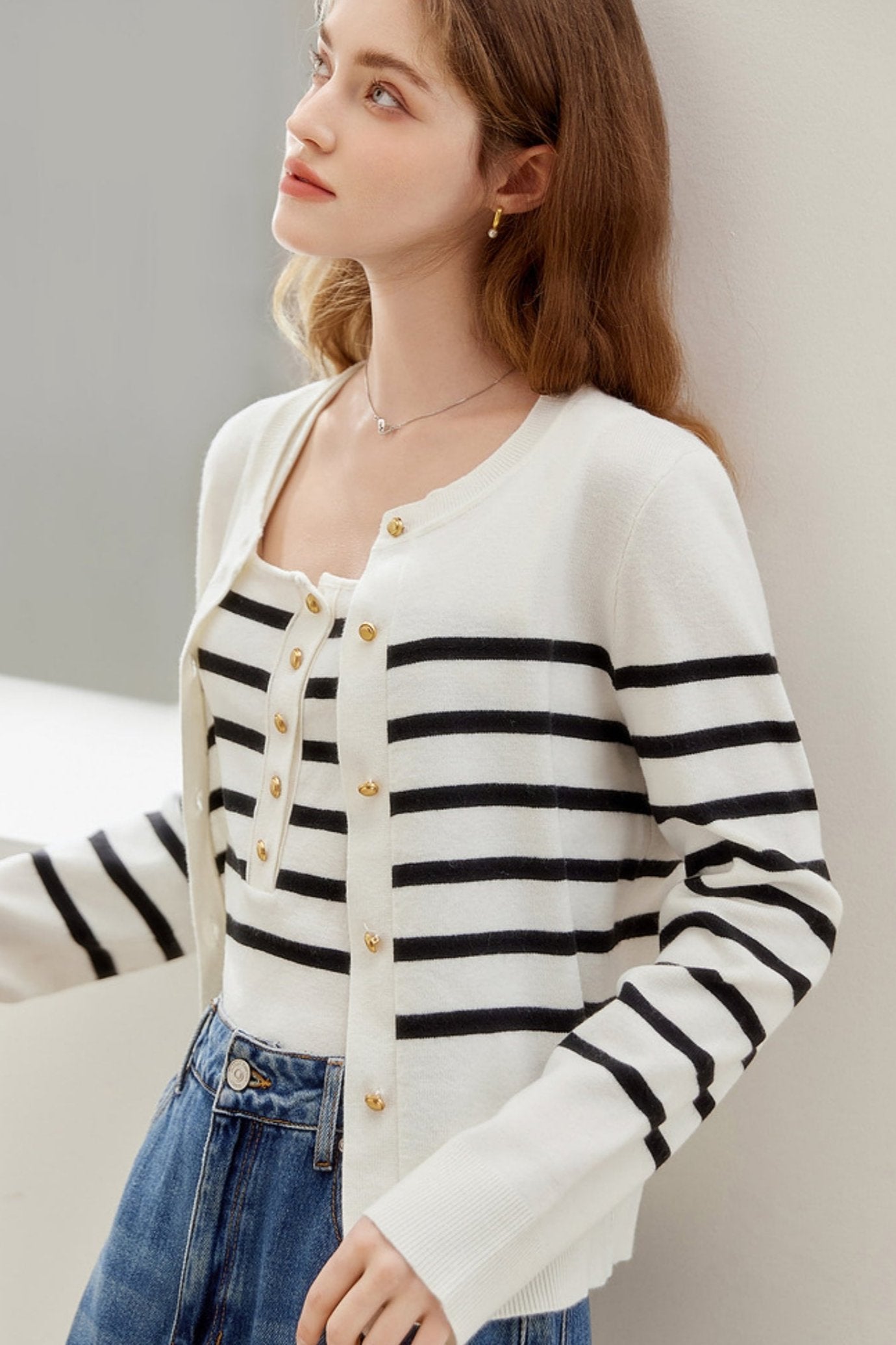 Striped Wool Cardigan Set