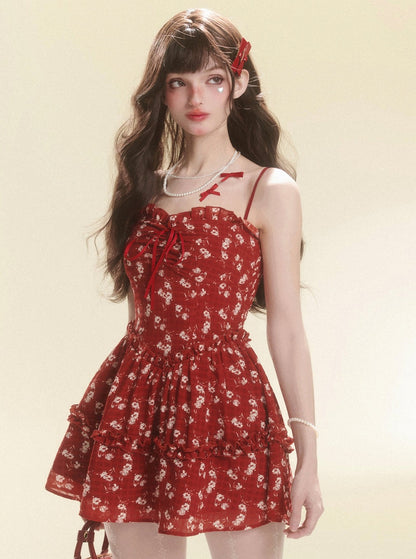 Sweet Waist Floral A-Line Dress