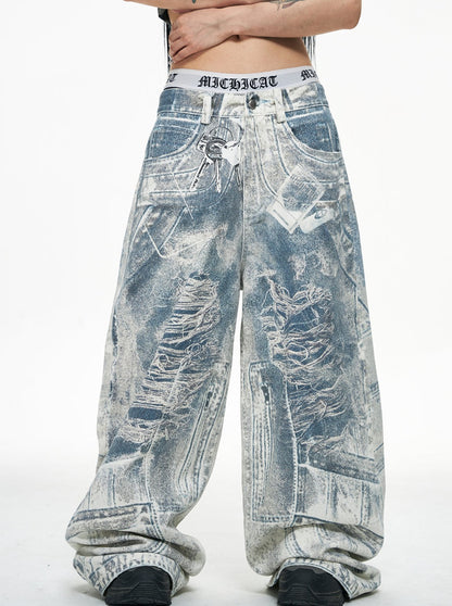 Vintage 3D Print Jeans