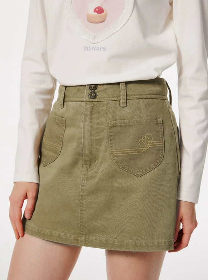 AMERICAN RETRO WAIST A-LINE SMALL DENIM SKIRT