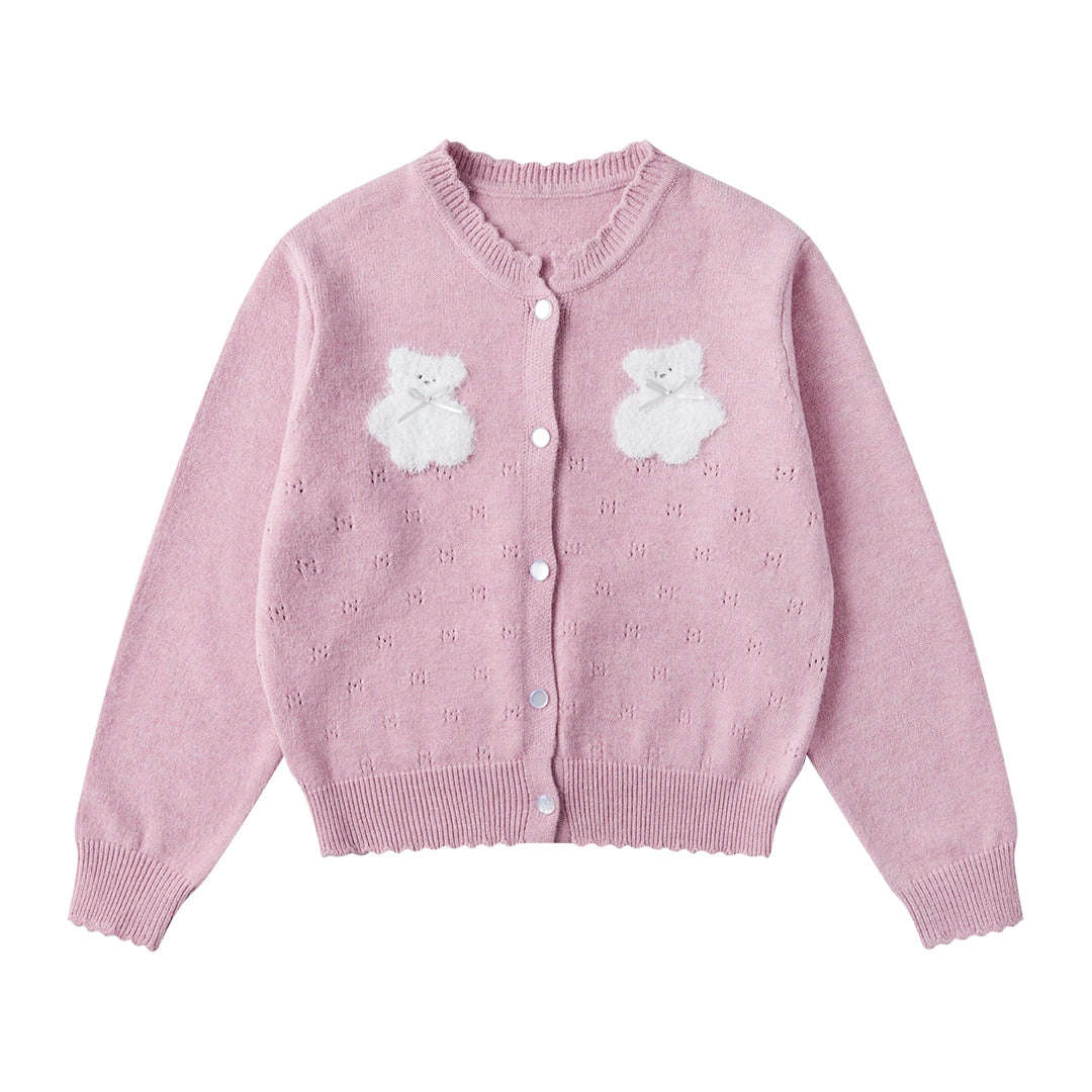 PINK CUTE BEAR KNITTED CARDIGAN