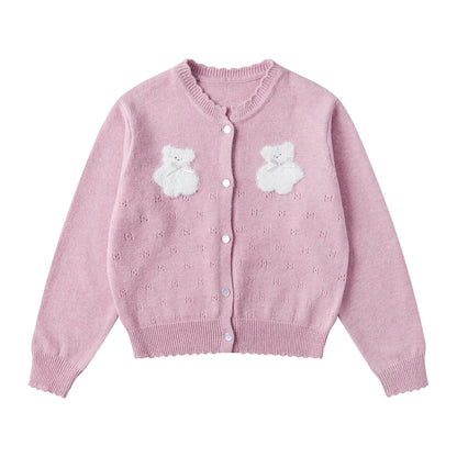 Pink Cute Bear Knitted Cardigan