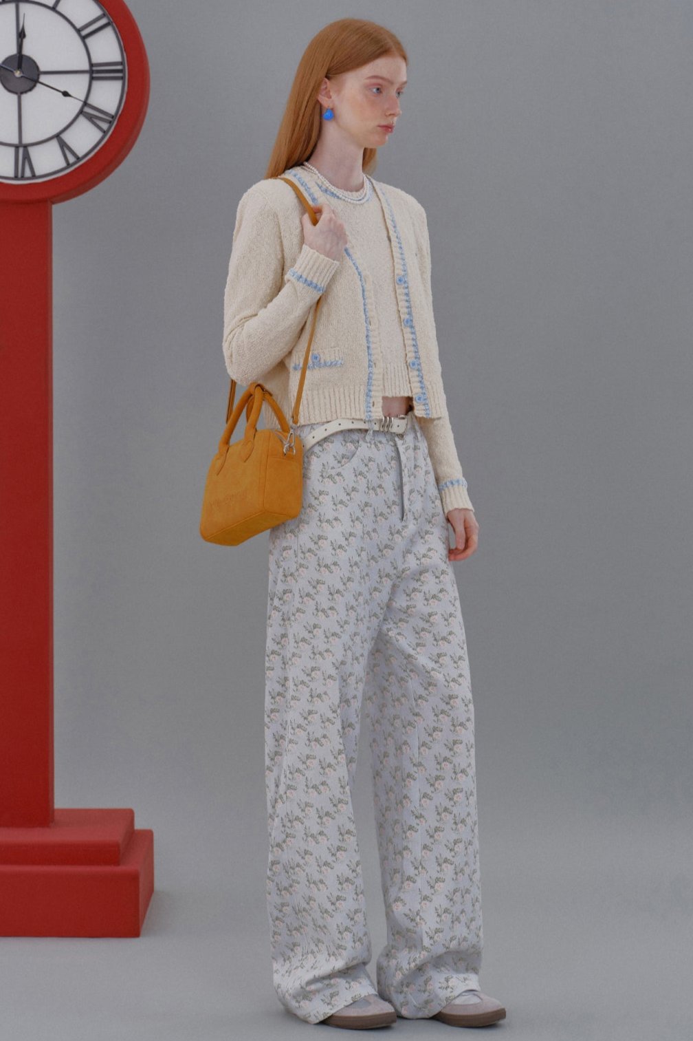 WhyBerry 24AW "Cream Rose" Aqua Blue Rose Floral Hose