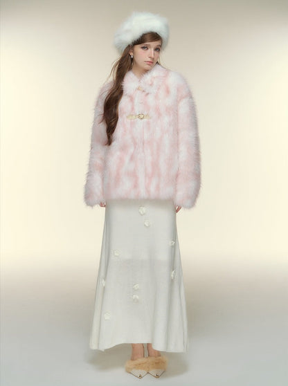 Gradient embellished thermal fur coat