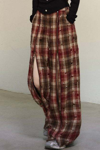 Art Academy Plaid Wide-Leg Pants