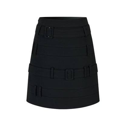 Faux Belt Patchwork Skirt