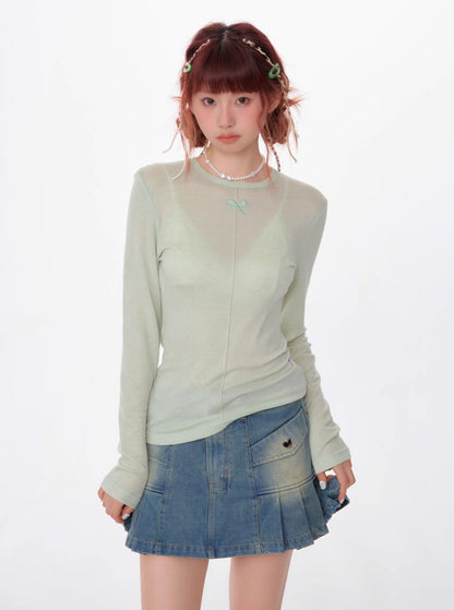 Retro Thin Slim Bow Knit Top