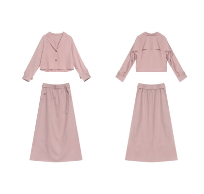 Pink short coat and skirt set