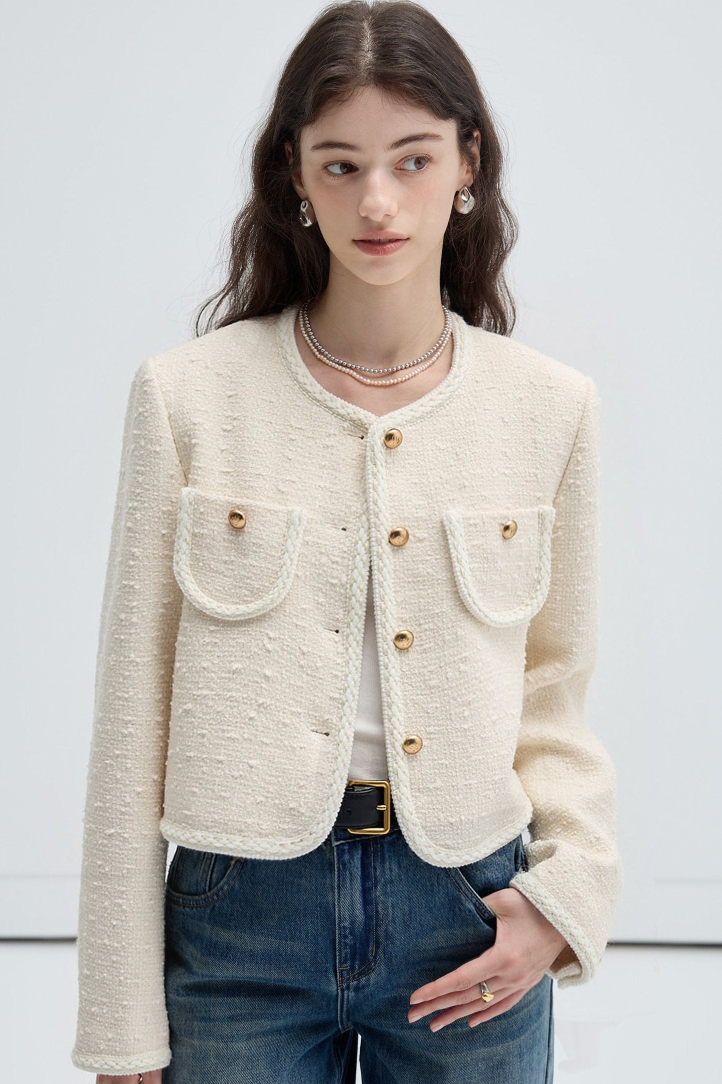 VEGA CHANG Wool Cropped Jacket Women's Spring and Autumn 2024 New High-end Temperament Small Fragrance Top