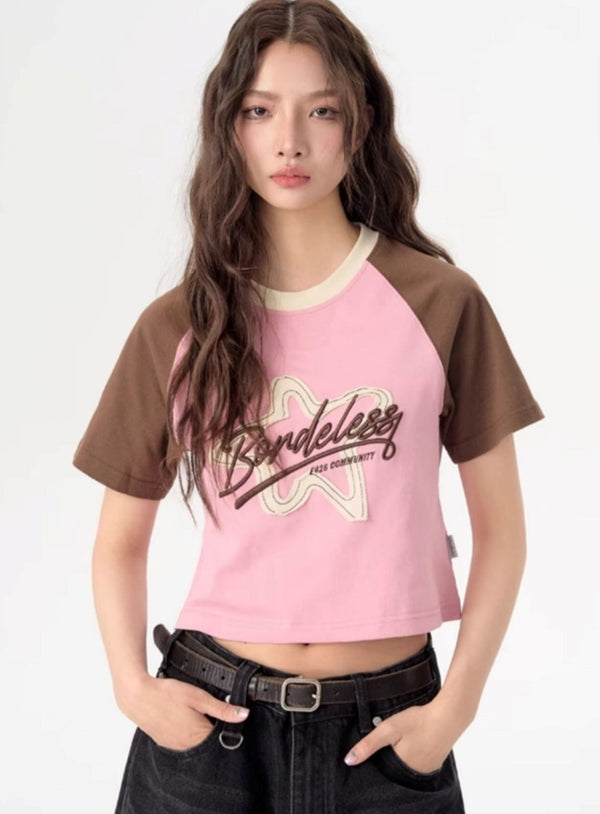 Loose Contrasting Raw Edge T-Shirt