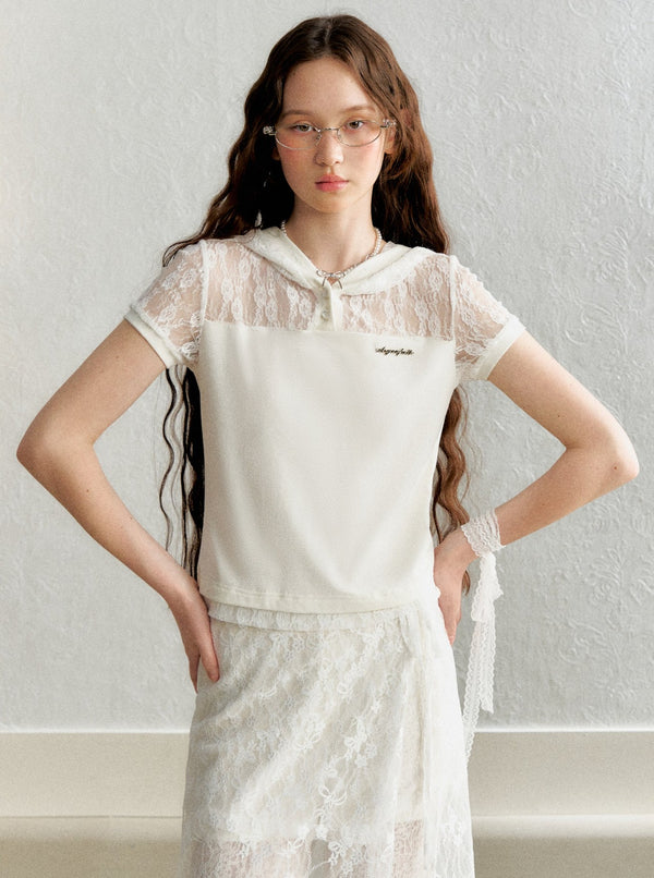 Lace Stitched Cap Short Sleeve T-Shirt