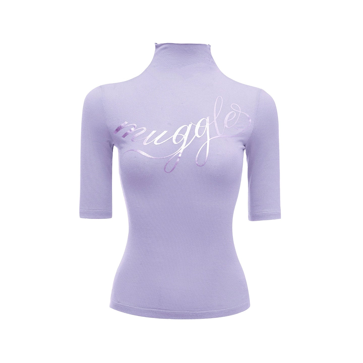 French Base Embroidery High-Collar Silver T-Shirt