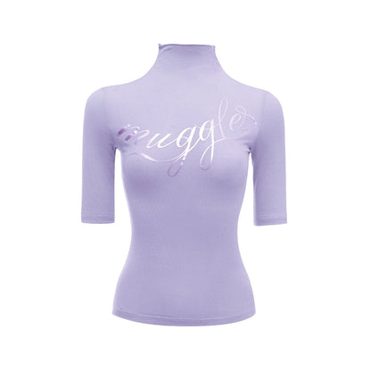 French Base Embroidery High-Collar Silver T-Shirt