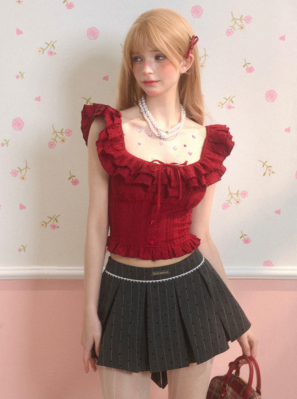 Sweetheart Red Flying Sleeve Crop Set-Up