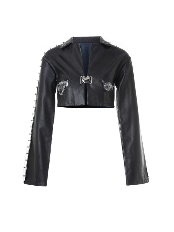 Motorcycle niche short Y2k leather jacket