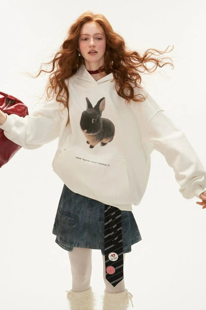 MAMC Cute Bunny Air Layer Hooded Sweatshirt Frauen Herbst/Winter 2024 neue lässige lockere Slouchy Jacke Top