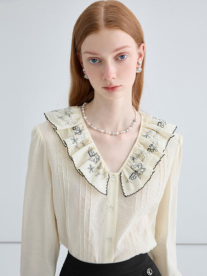 French niche embroidered doll collar top