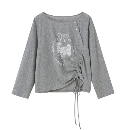 Slanted Monochrome Flower Ruffle T-Shirt