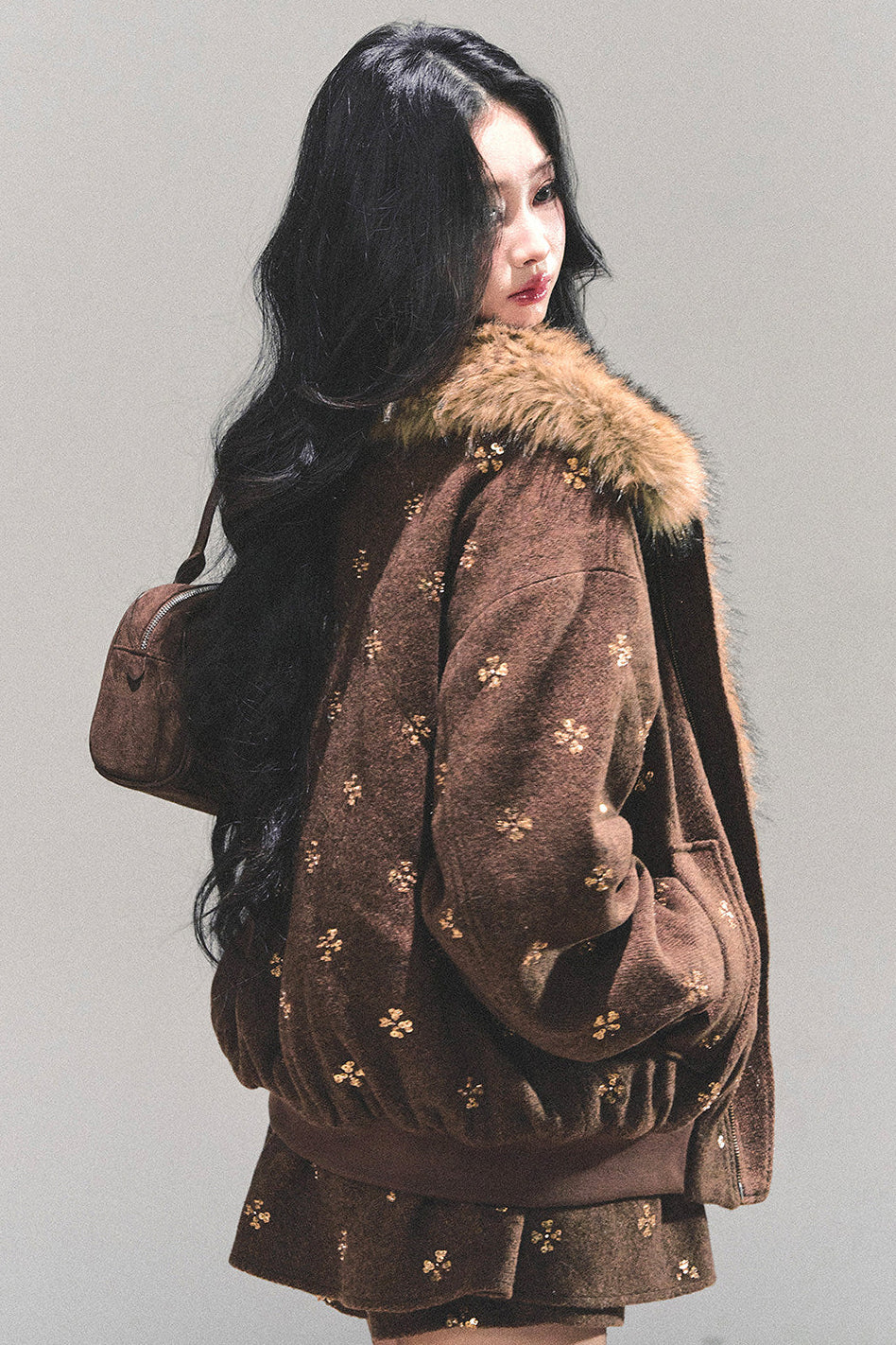 Maillard Wool Jacket With Skirt Set-Up