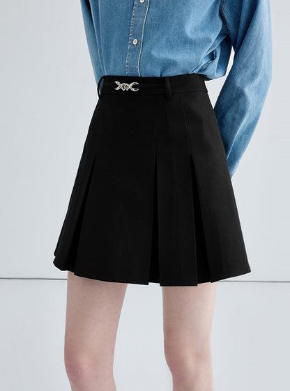 Short Black A-Line Pleated Skirt